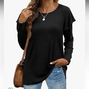 NWOT Black ruffle shoulder top, size XL